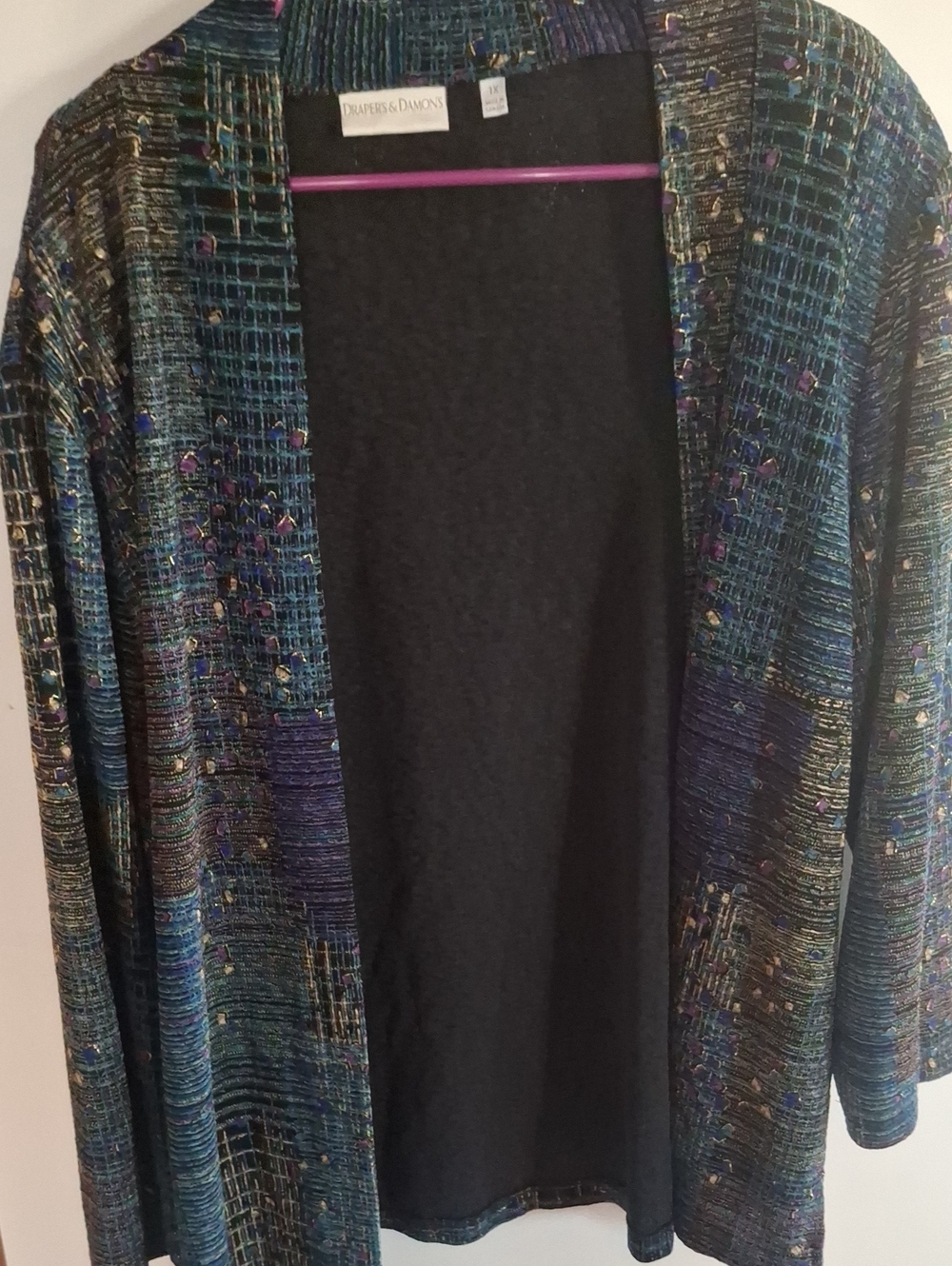 Trappers & Damons Teal & Purple Open-Front Cardigan Sweater